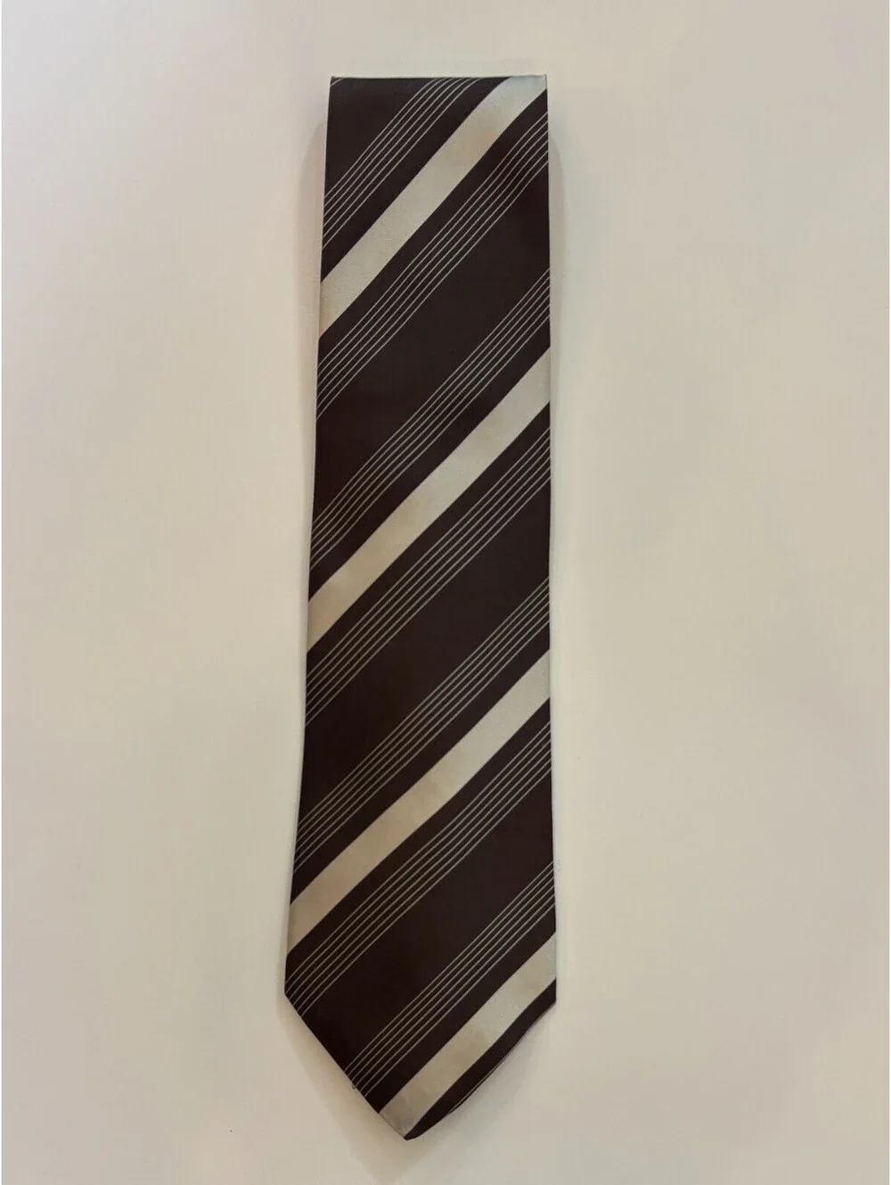Ralph Lauren Purple Label Silk Necktie Brown Silver Striped England Hand Made